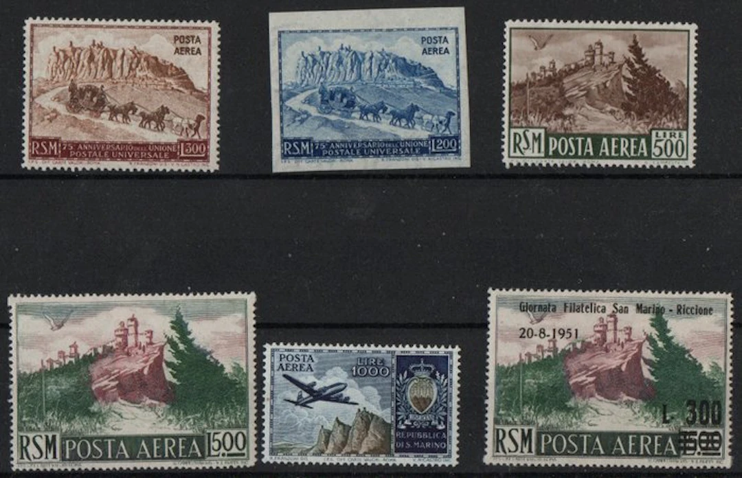 San Marino 1950/1954 - Set of 6 P.A. values, MNH, fresh, good centering