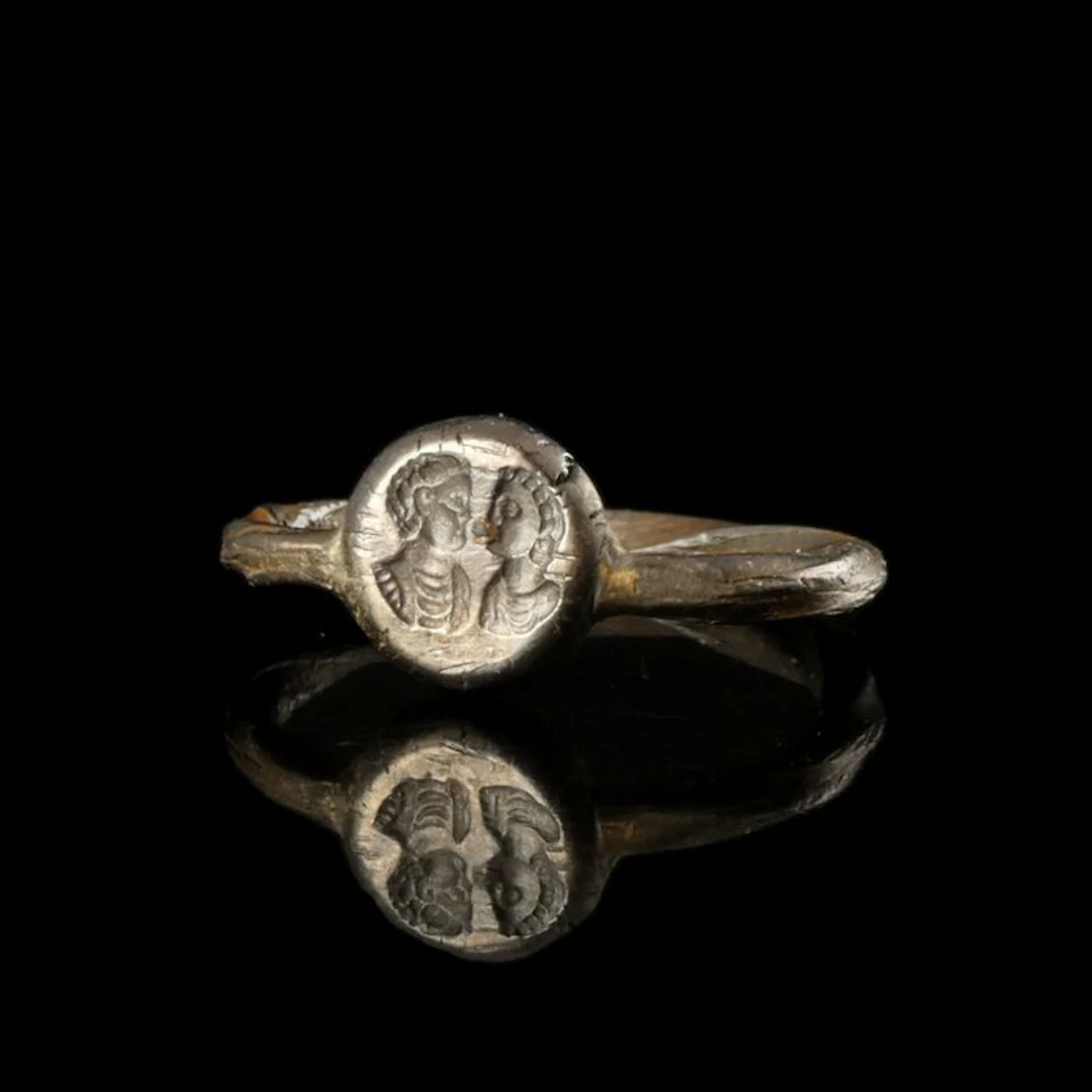 Ancient Roman Silver Betrothal or Marriage Ring with Facing Busts