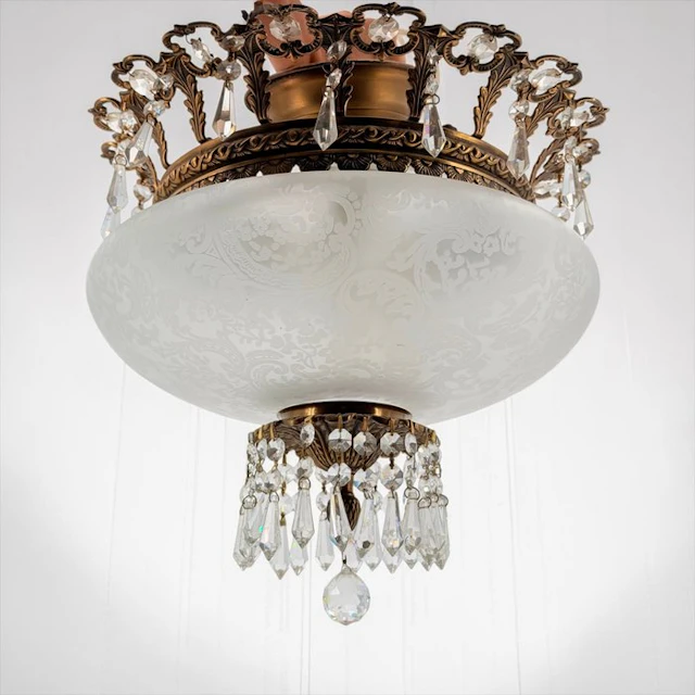 Ceiling lamp - Spider Tears - Brass - Hand-Carved Crystal