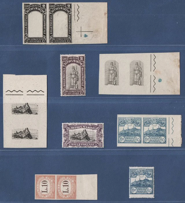 San Marino 1918/1925 - 10 interesting imperforate proofs in pairs