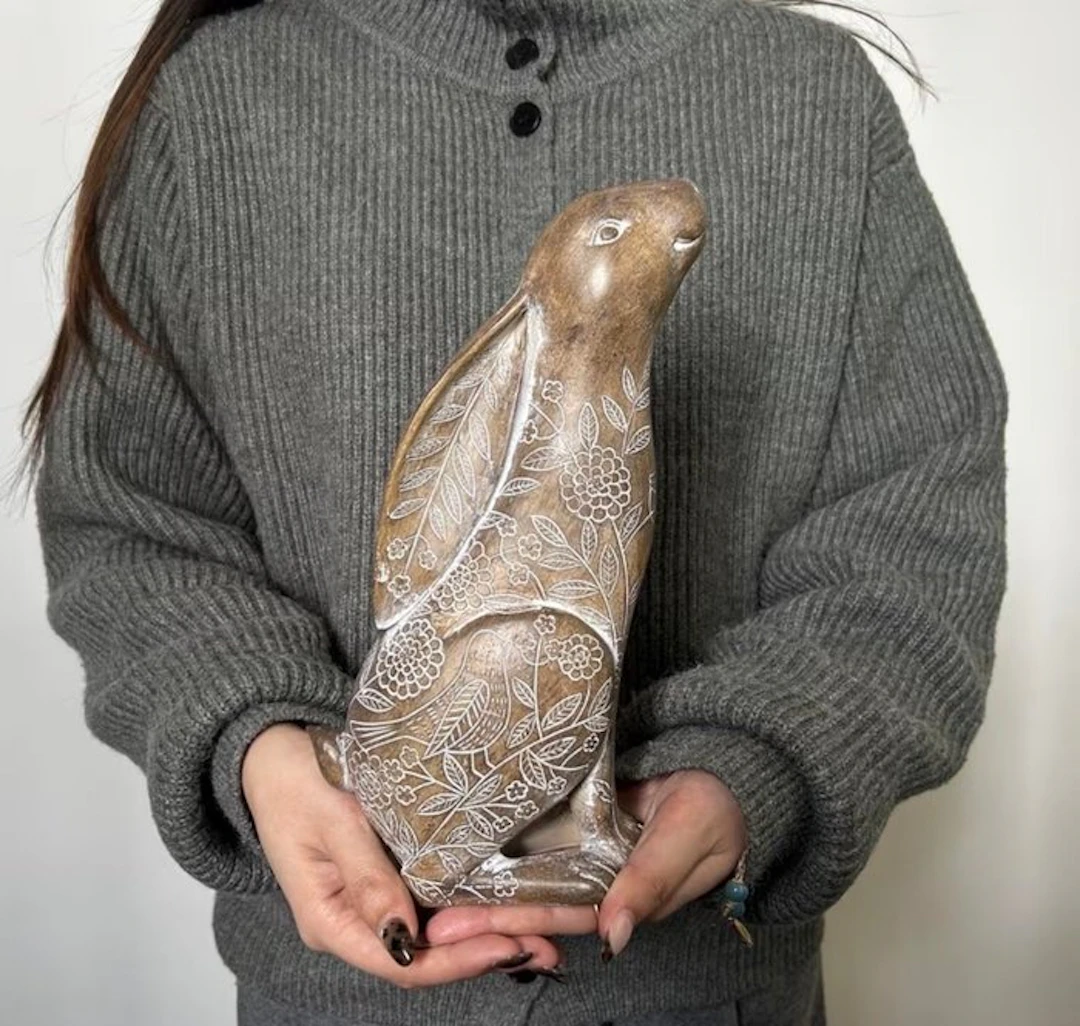 Figure - Floral Rabbit Sculpture - Resin