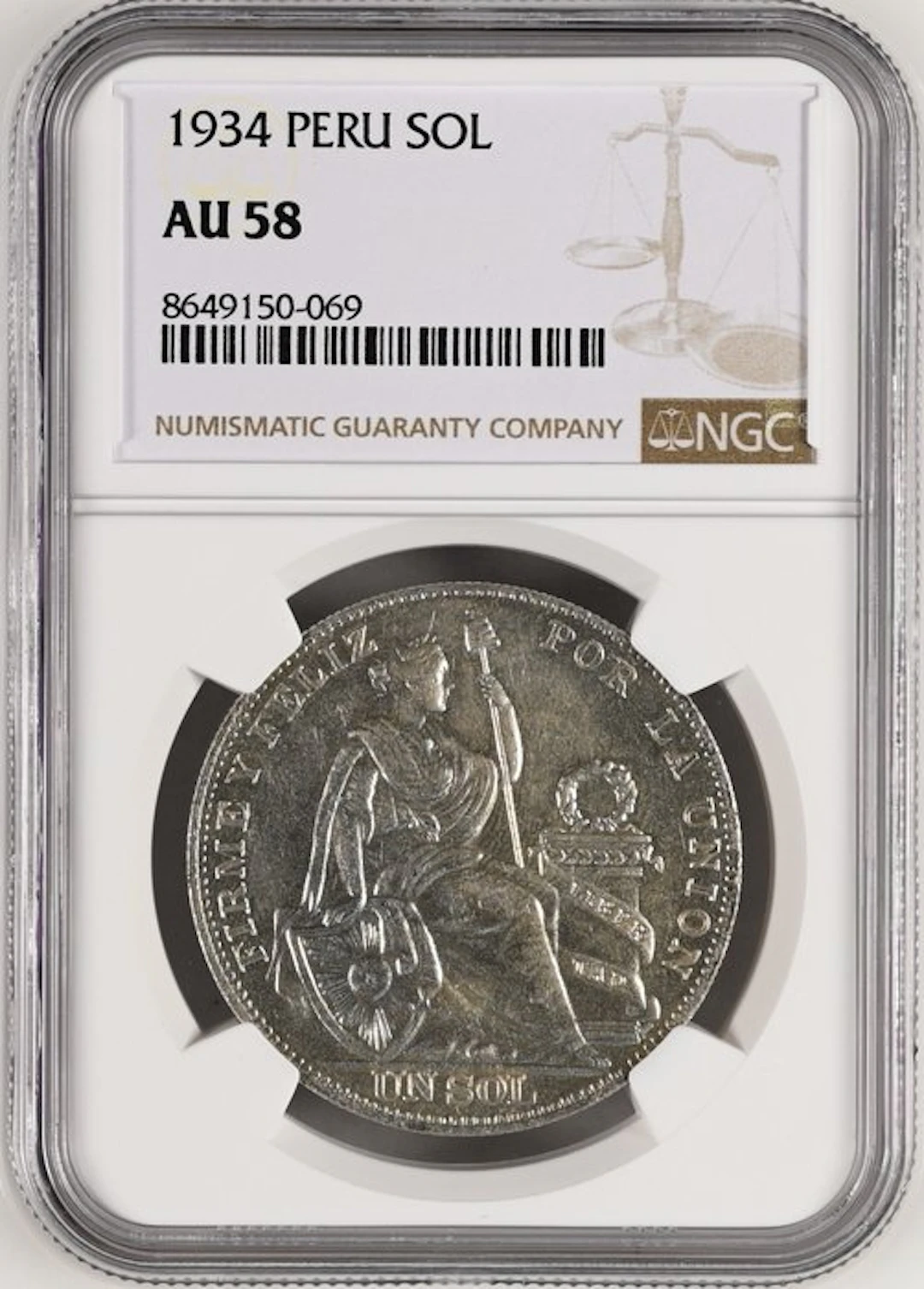 Peru. Sol 1934 - NGC AU58 (No reserve price)