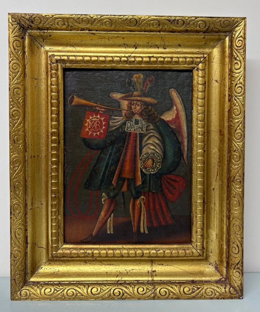 Escuela Cuzqueña (XIX - XX) - Ángel trompetero abanderado