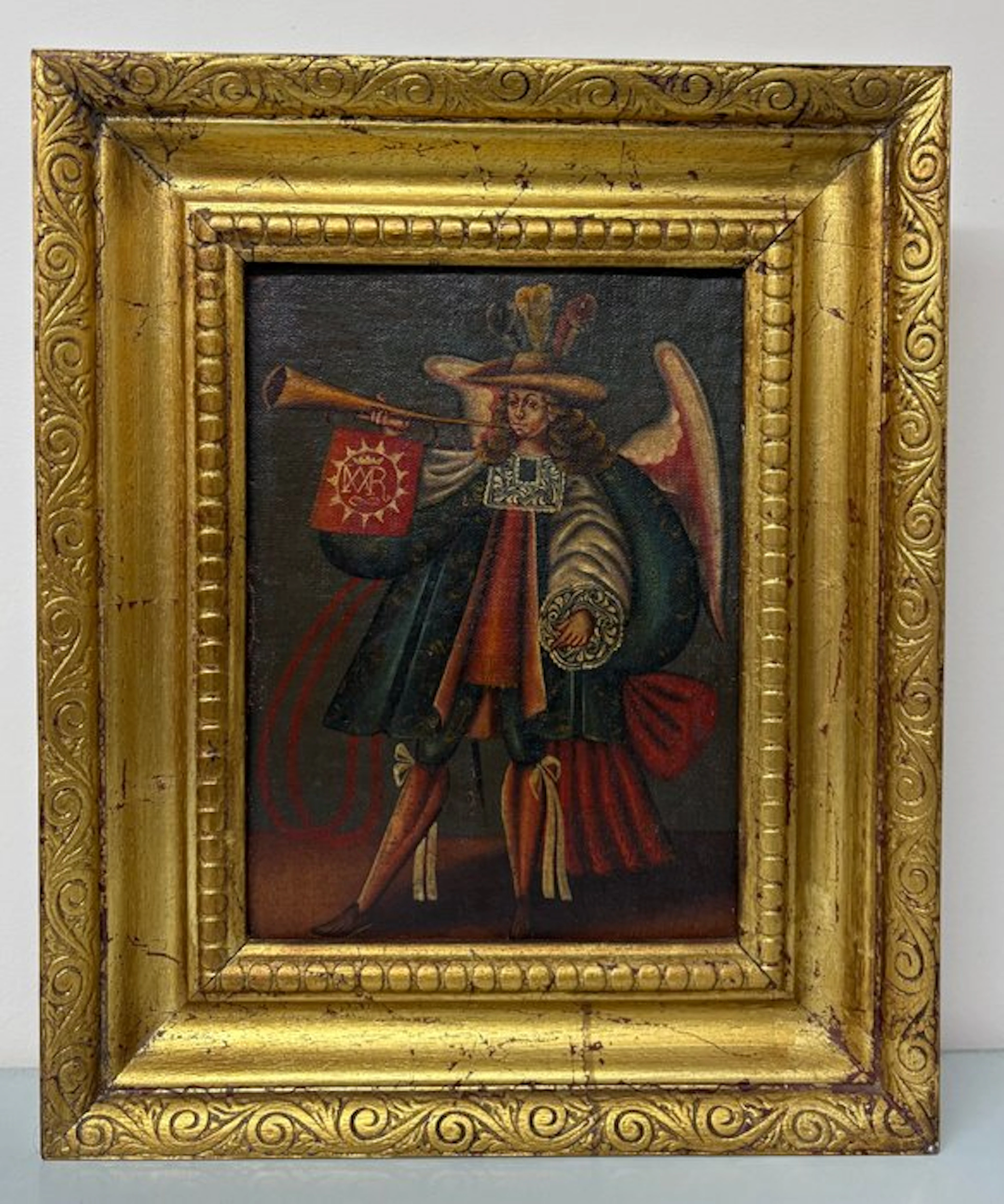 Escuela Cuzqueña (XIX - XX) - Ángel trompetero abanderado