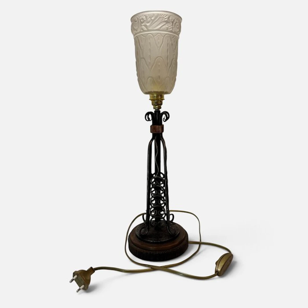 Table lamp - Opaline glass, Wrought iron