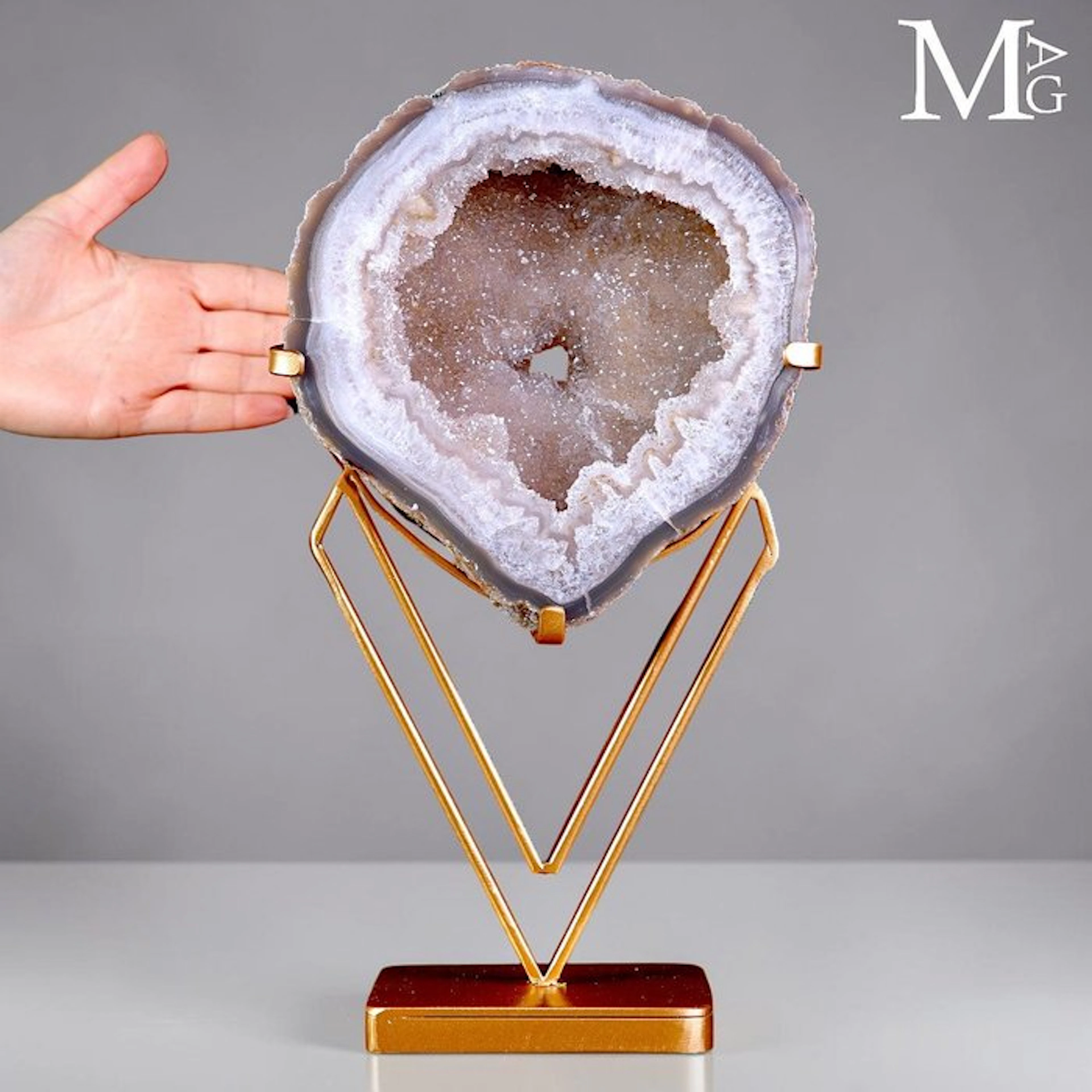 Large Brazilian Agate Geode Slice with a Sparkling Druzy...