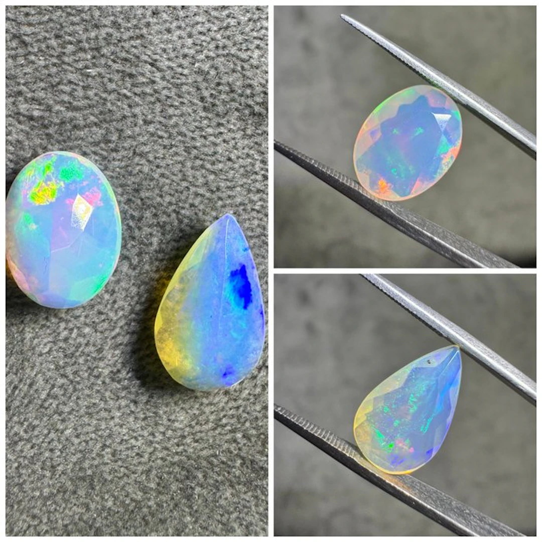 Lot of 2 Ethiopian white faceted opals