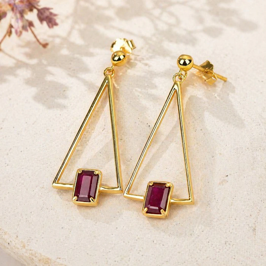 No reserve price - Earrings Silver - Ruby - Certified