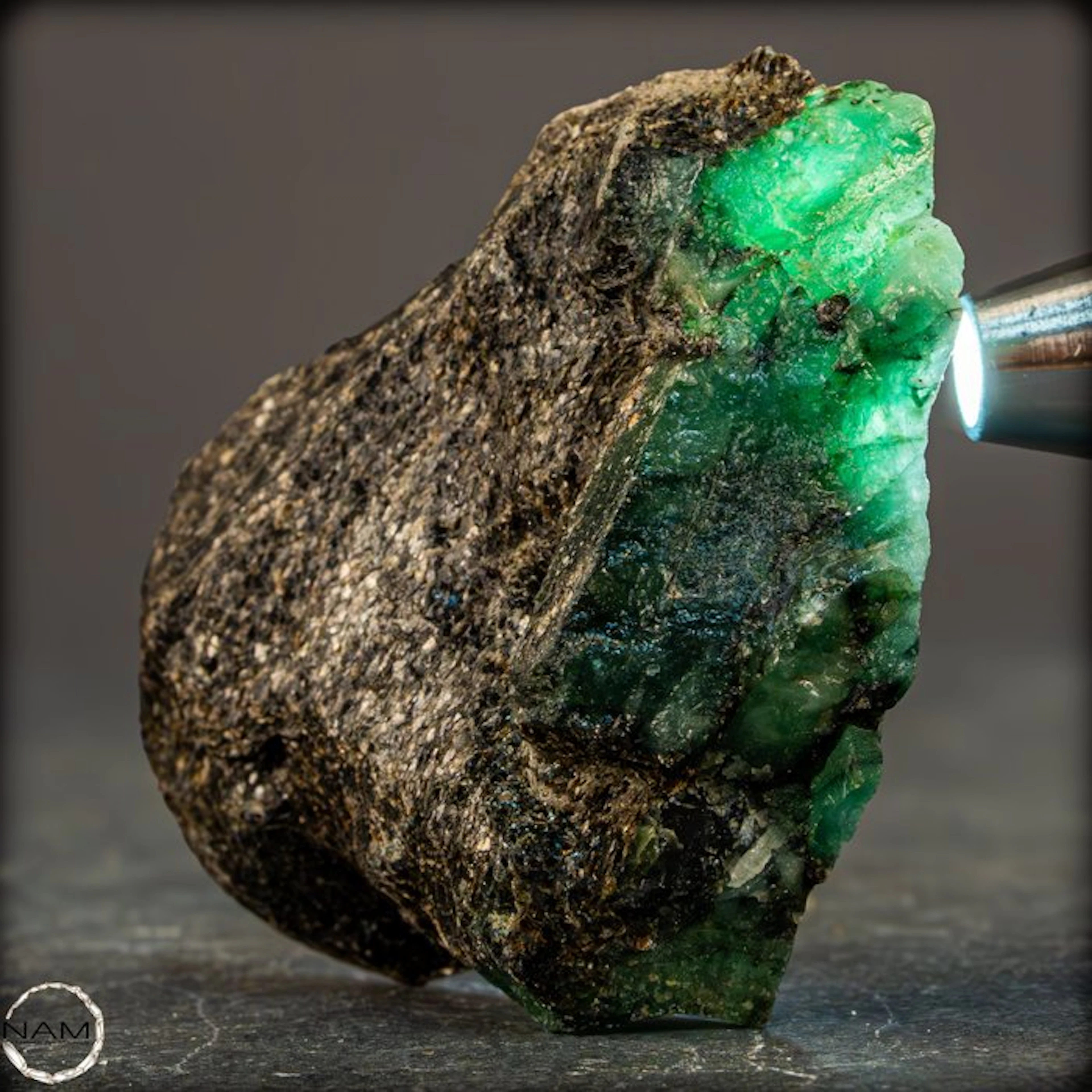 Natural emerald crystals on host rock from the legendary...