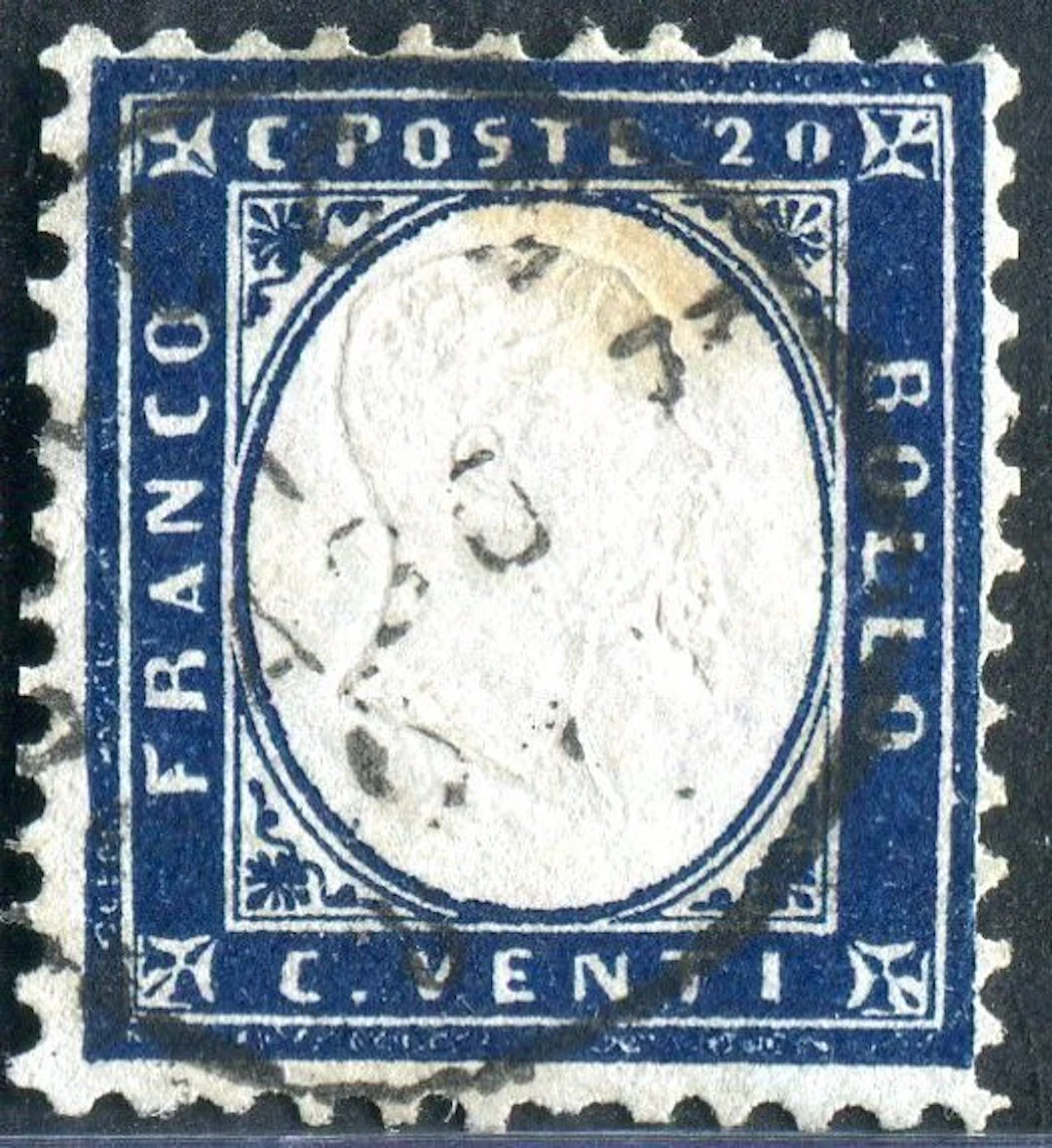 Italy Kingdom 1862 - Vittorio Emanuele II, 20c blue, cancelled - Sassone 2g