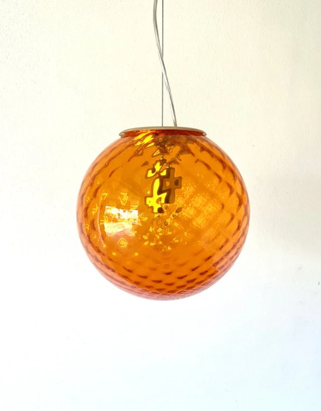 Chandelier - Orange Baloton 80s - Murano glass