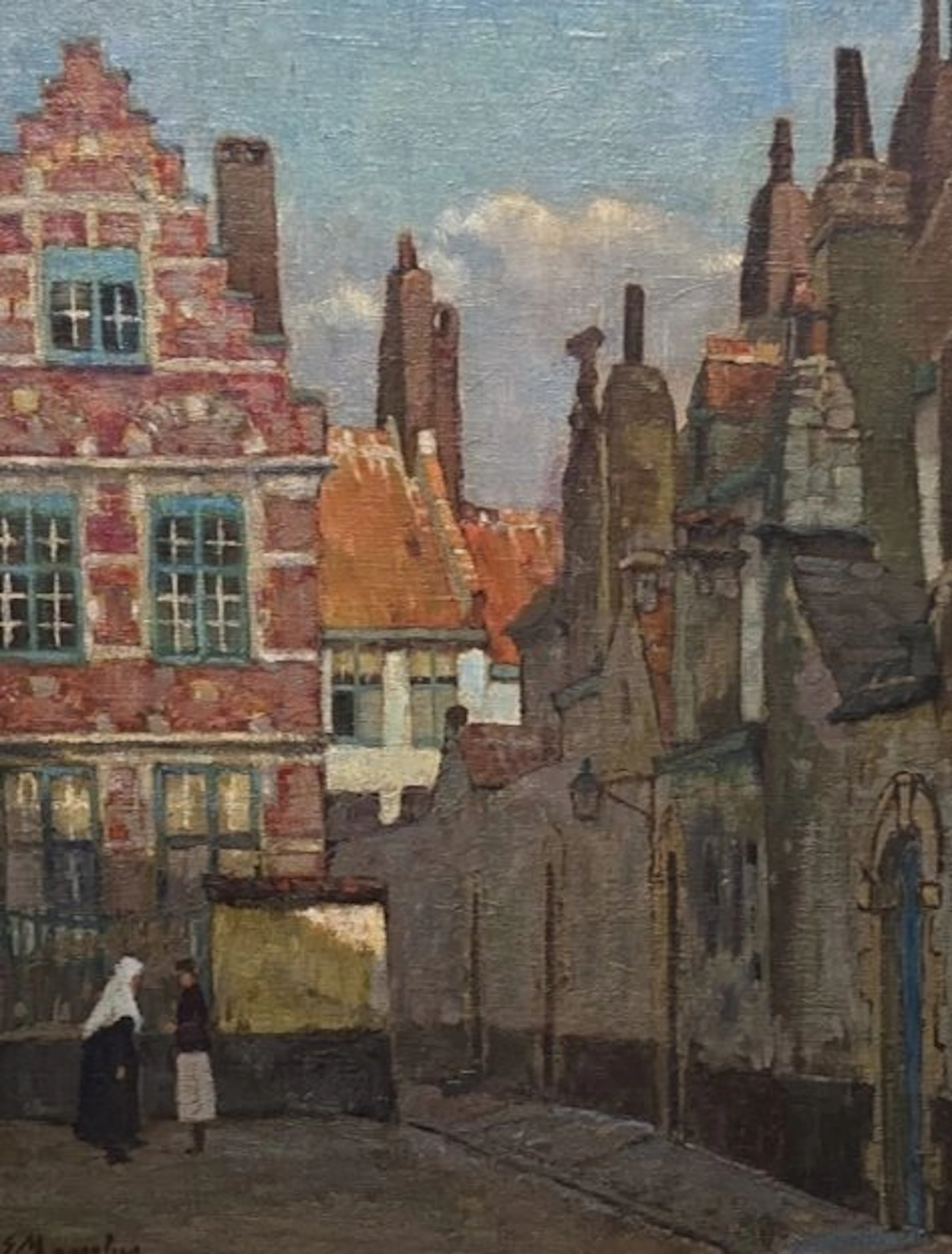 Eugene Masselus (1881-1952) - Sfeervol stadsgezicht.
