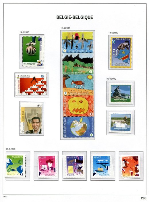 Belgium 2010 - Year issues of stamps and blocks as on Davo LX album pages