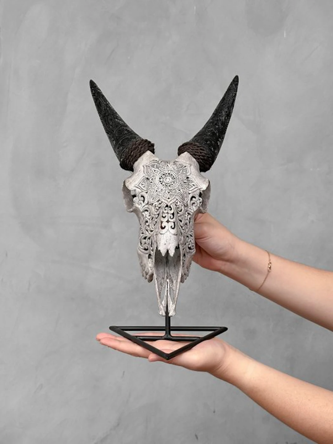 NO RESERVE PRICE - Hand-Carved Grey Goat Skull with...