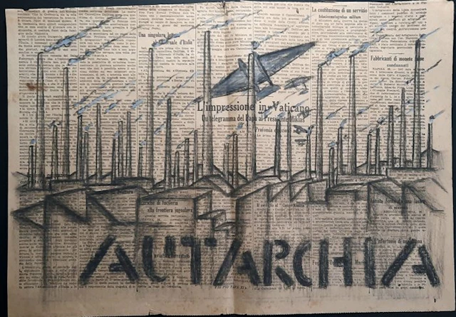 Scuola futurista (XX) - AUTARCHIA - Grande bozzetto propaganda fascista