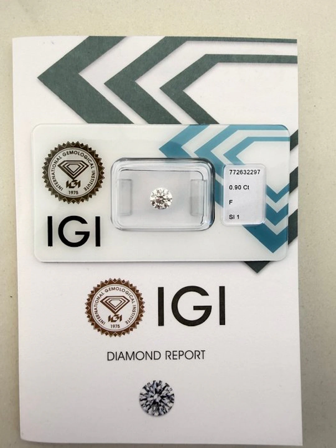 1 pcs Diamond (Natural) - 0.90 ct - Round - F - SI1...