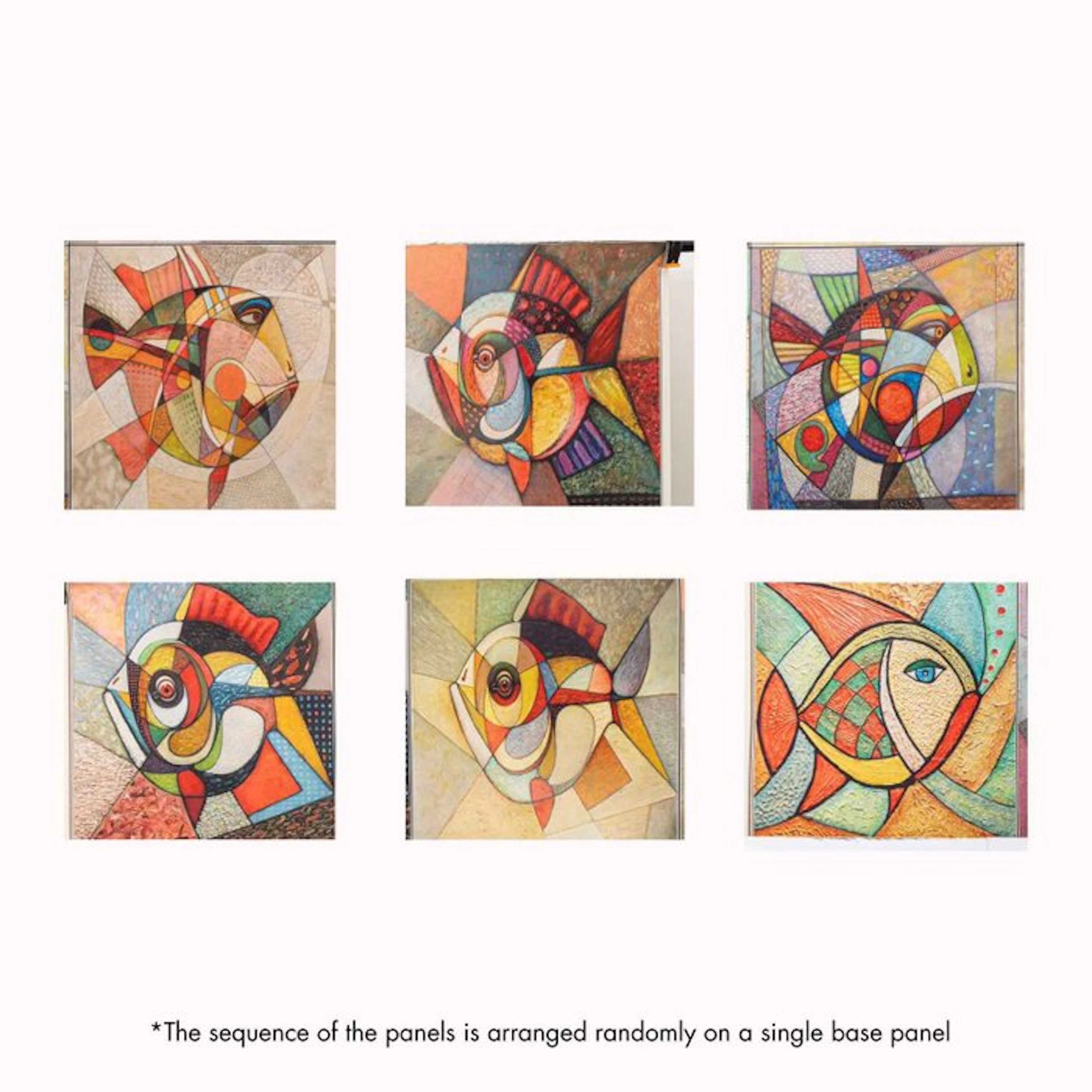 AA216 - 6 Cubist Works on Tapestry Fabric - Colorful Fish...