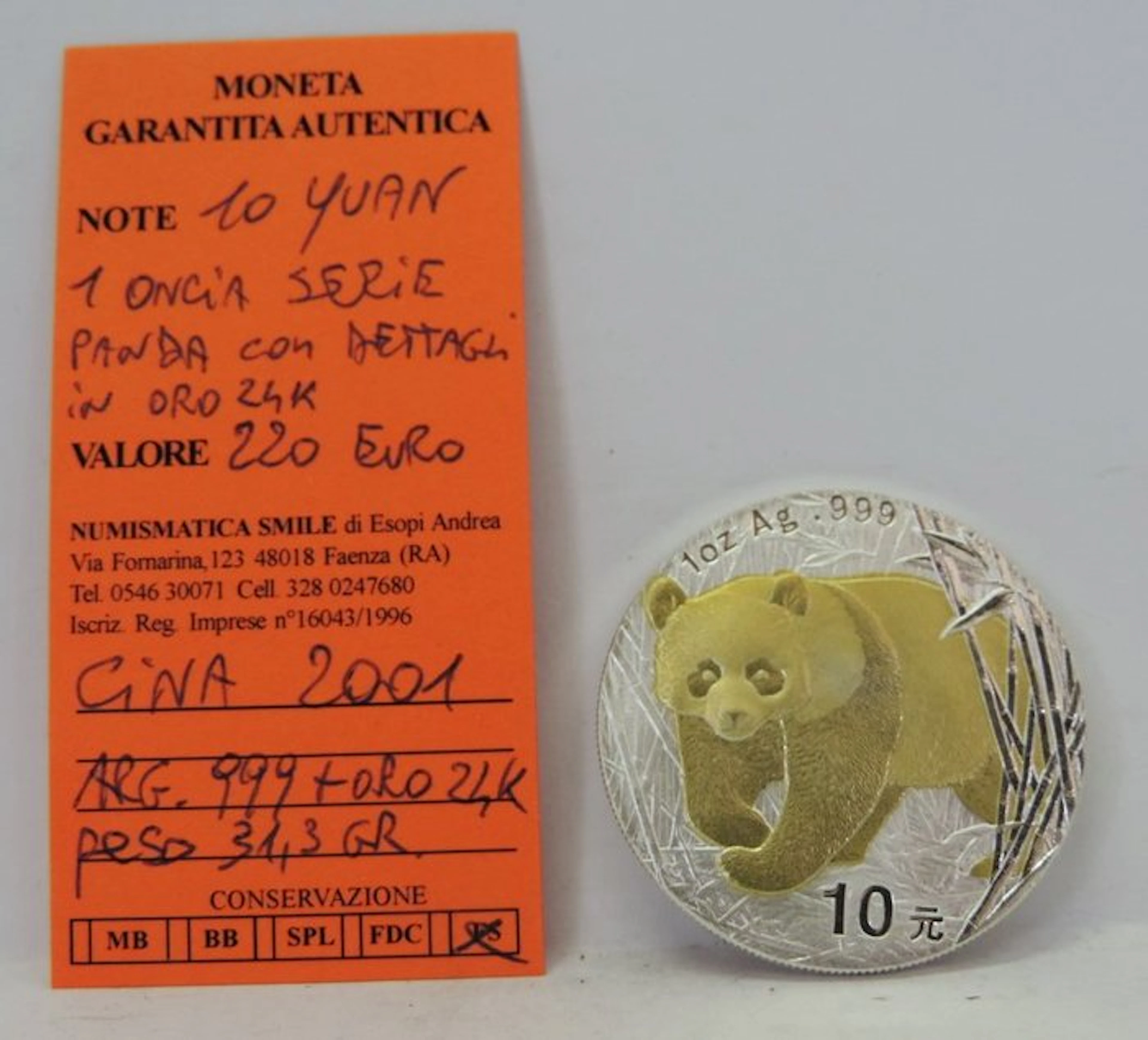 China. 10 Yuan 2001 Rara moneta/oncia argento puro "Serie...