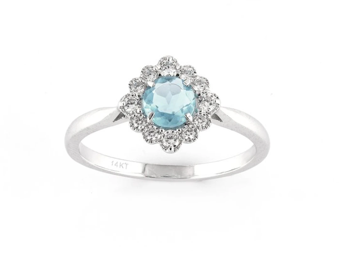 Ring - 14 kt. White gold - 0.71ct. tw. Aquamarine - Diamond