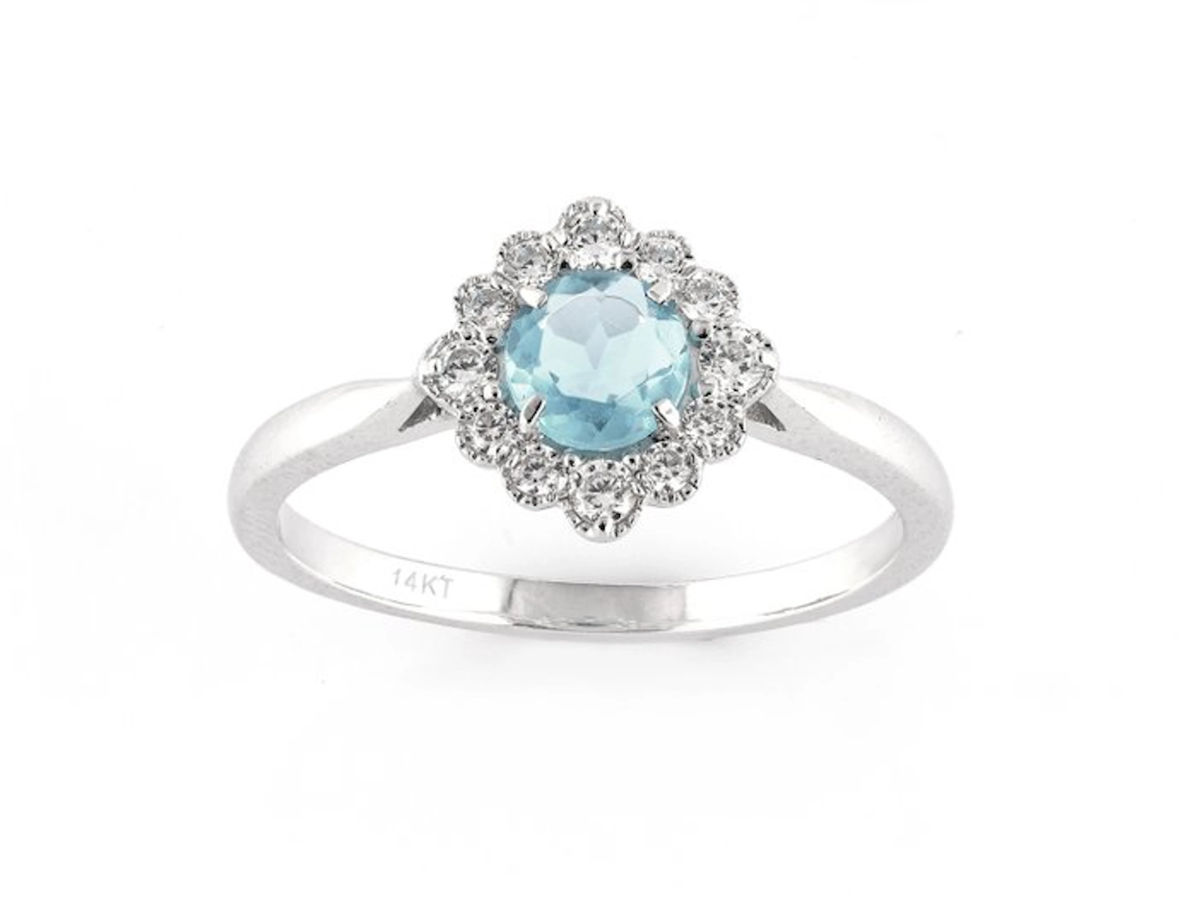 Ring - 14 kt. White gold - 0.71ct. tw. Aquamarine - Diamond