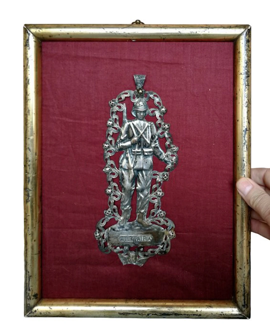 Framed patriotic ex-voto - 27 x 35 cm - Silver, Wood, Textile - 1910-1920
