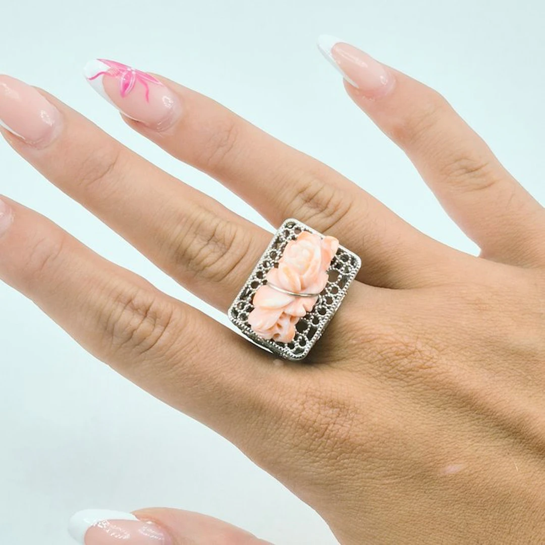 Coral - Silver - Ring - PINK CORAL