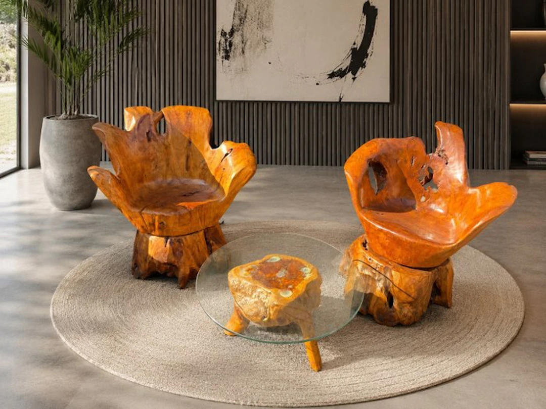 Seating group (3) - Teak - Brutalist Living Room Set