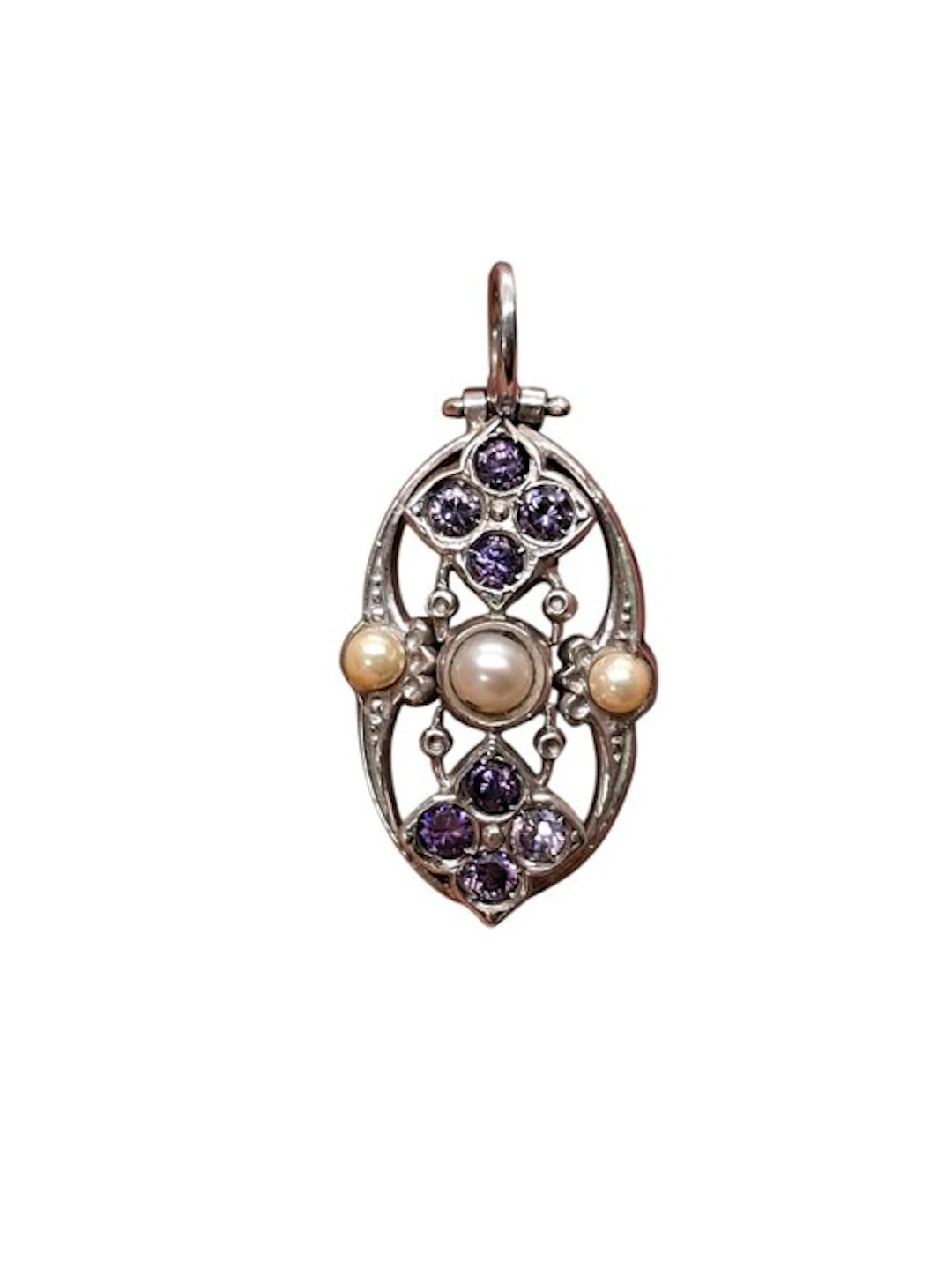 No reserve price - Pendant Silver Amethyst - Pearl - 18K white gold plated