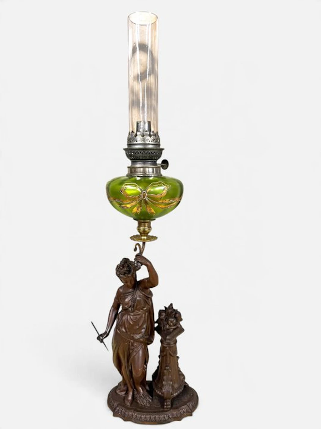 Sculpture with Oil Lamp - Kerosene lamp - Spelter, Crystal, Glass...
