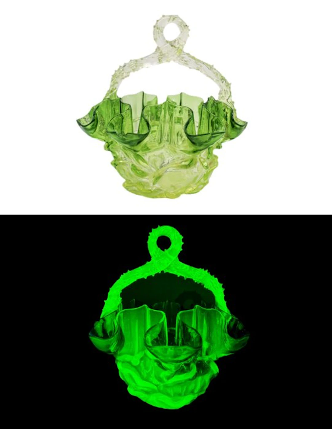 Murano - Panier en verre d'art soufflé - Vase - Uranium glass