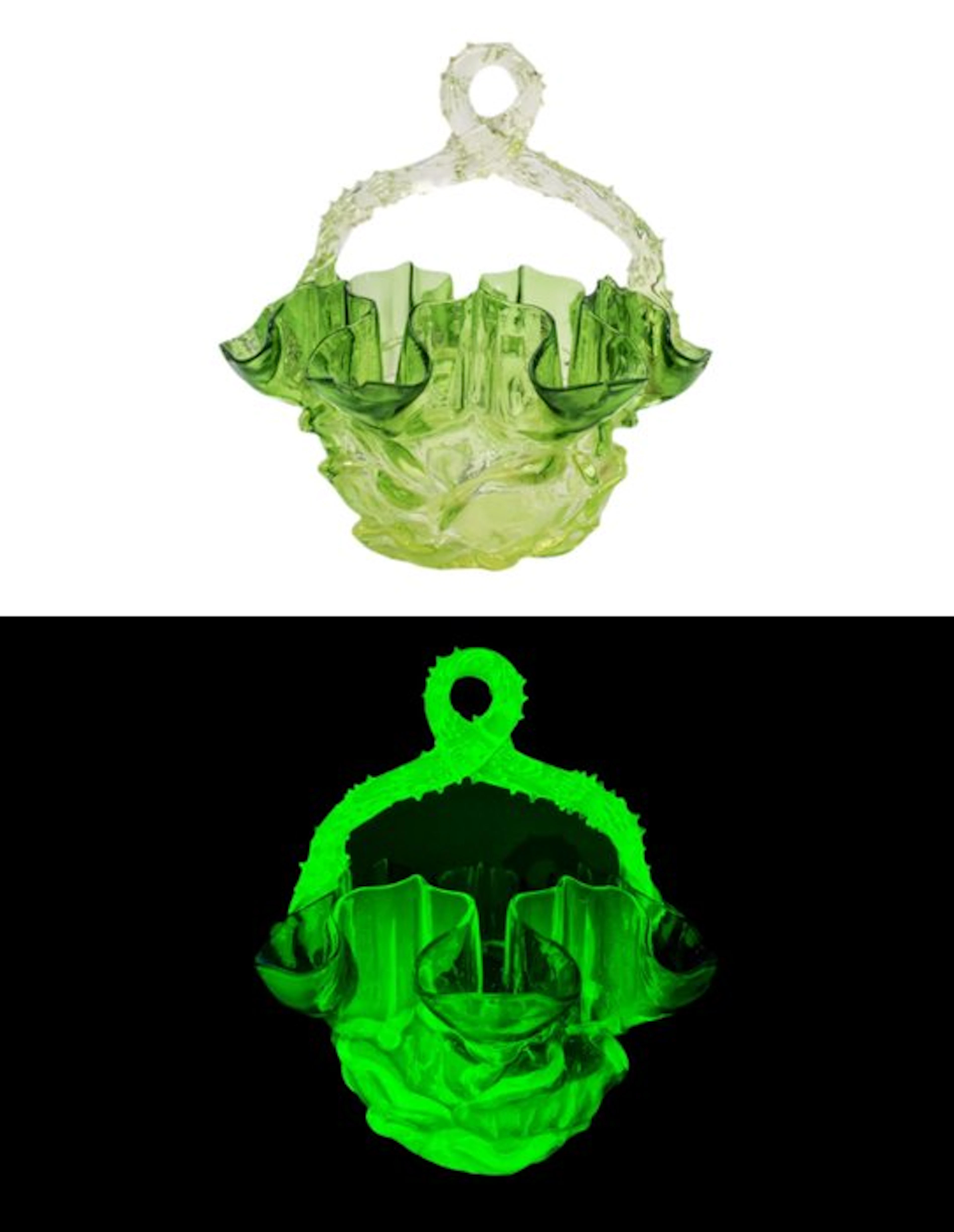 Murano - Panier en verre d'art soufflé - Vase - Uranium glass