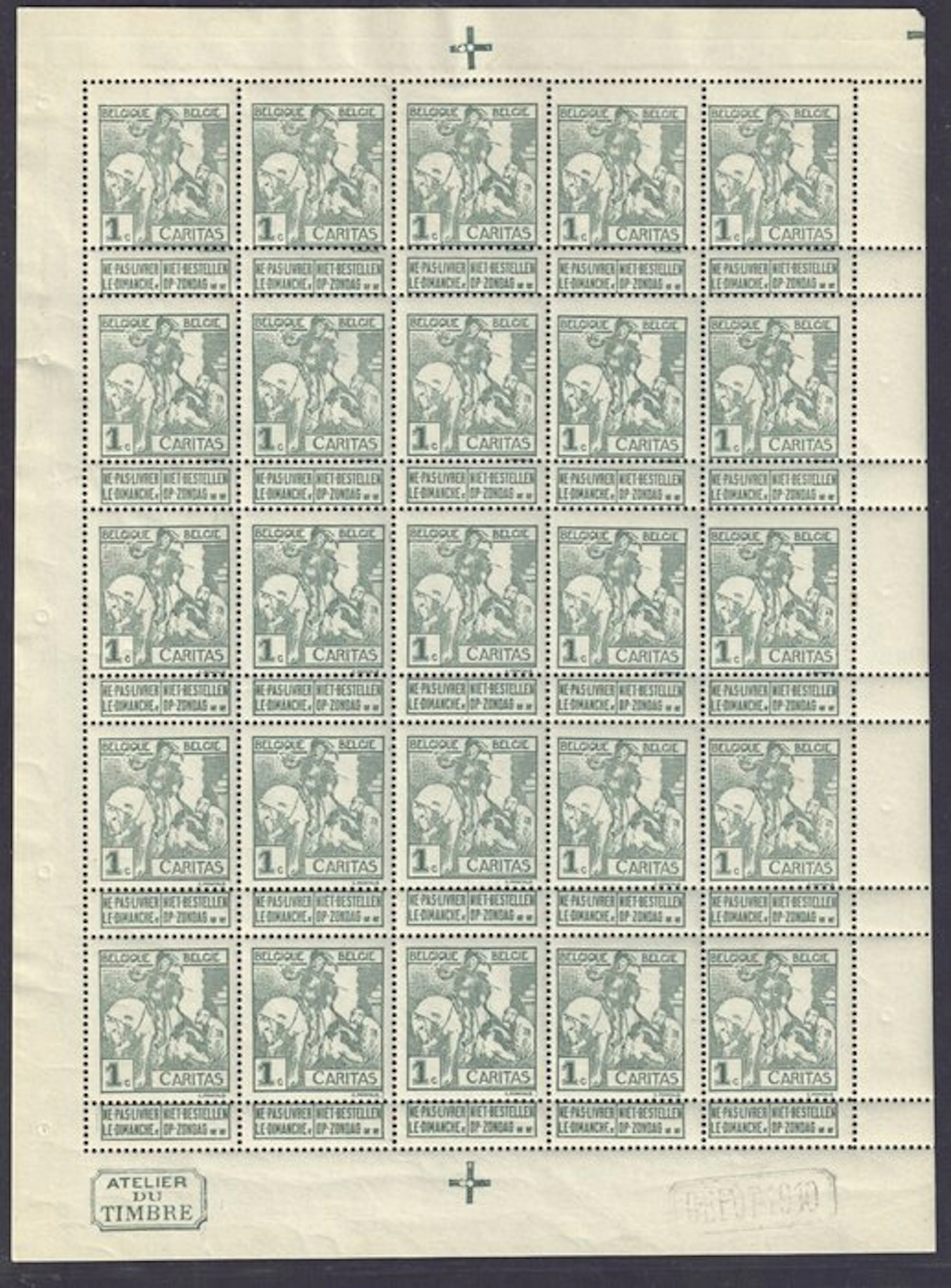 Belgium 1910 - Caritas 1910 in complete sheets of 25 with 88-V4 - OBP F84/91