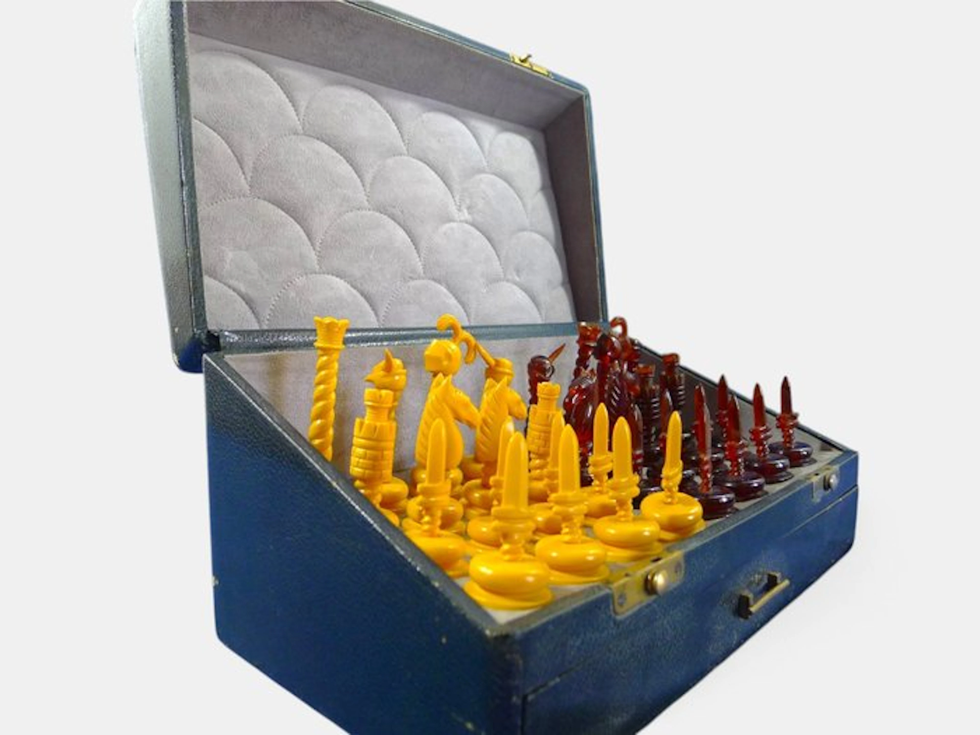 Jeu d'échecs en bakelite coffret gainé cuir-king 90 mm - Chess set - Bakelite