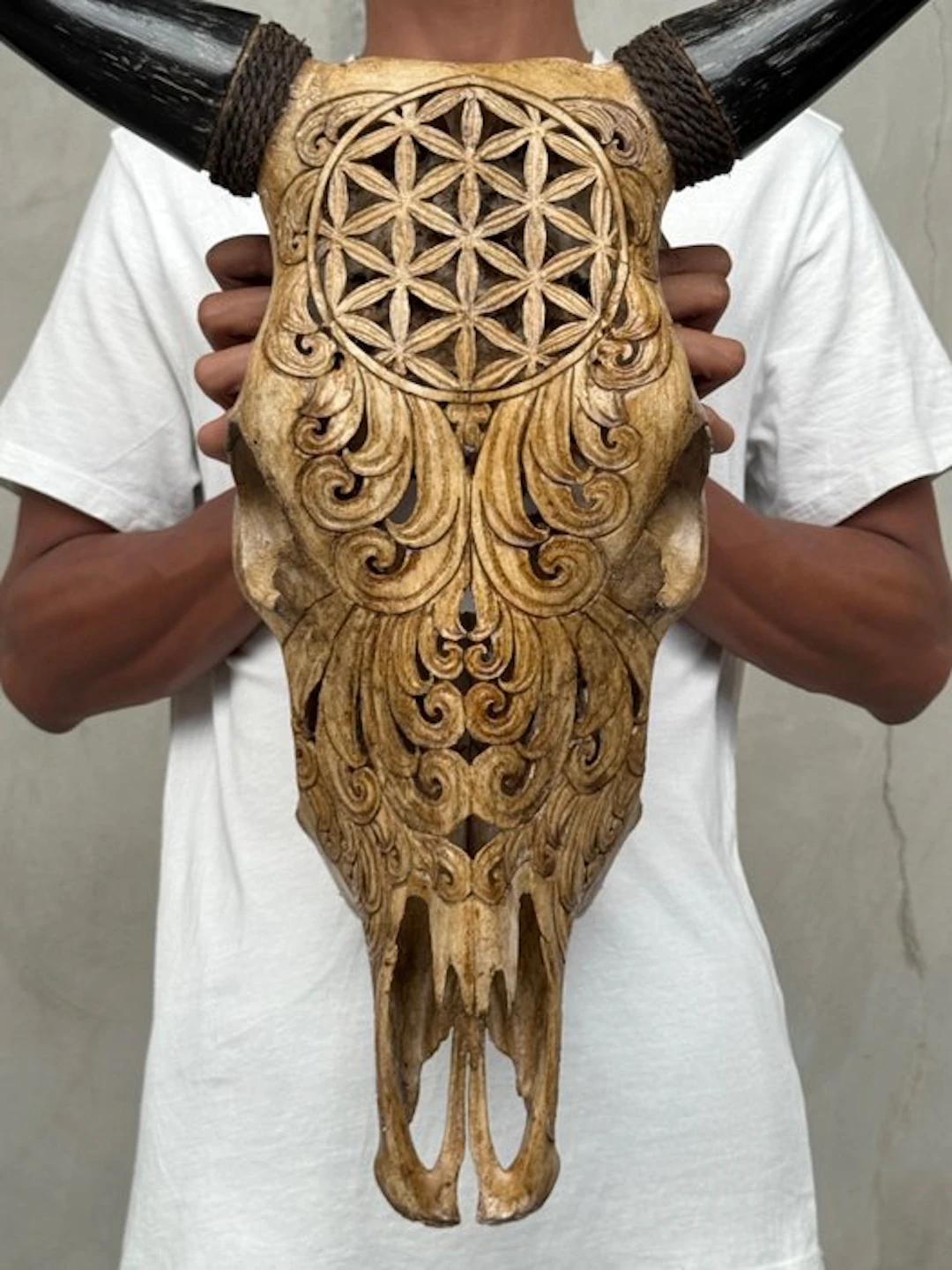 NO RESERVE PRICE - Authentic Large Hand-carved Brown Bull...