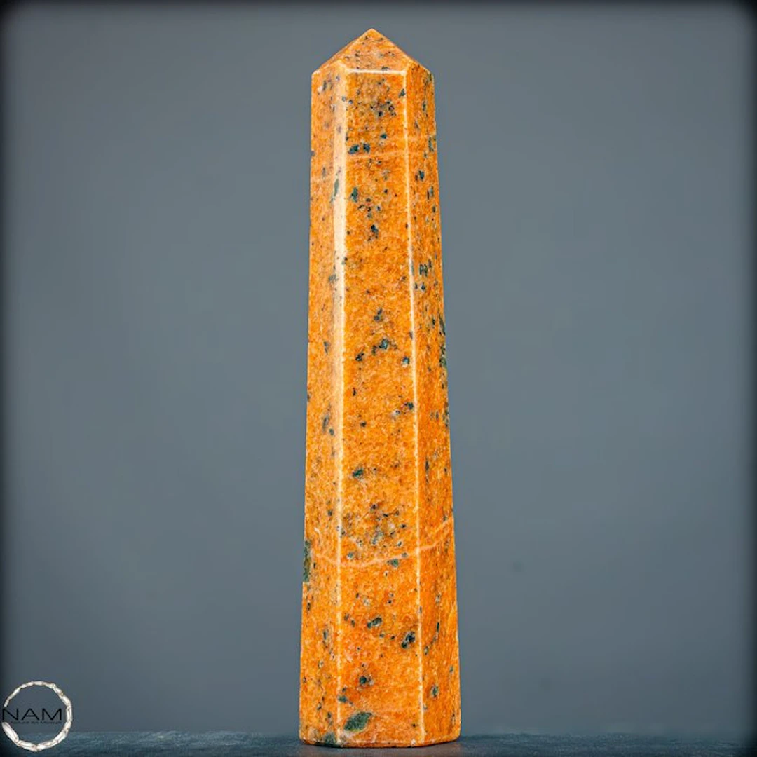 Natural intensely orange sun calcite obelisk , Brazil- 2002.13 g
