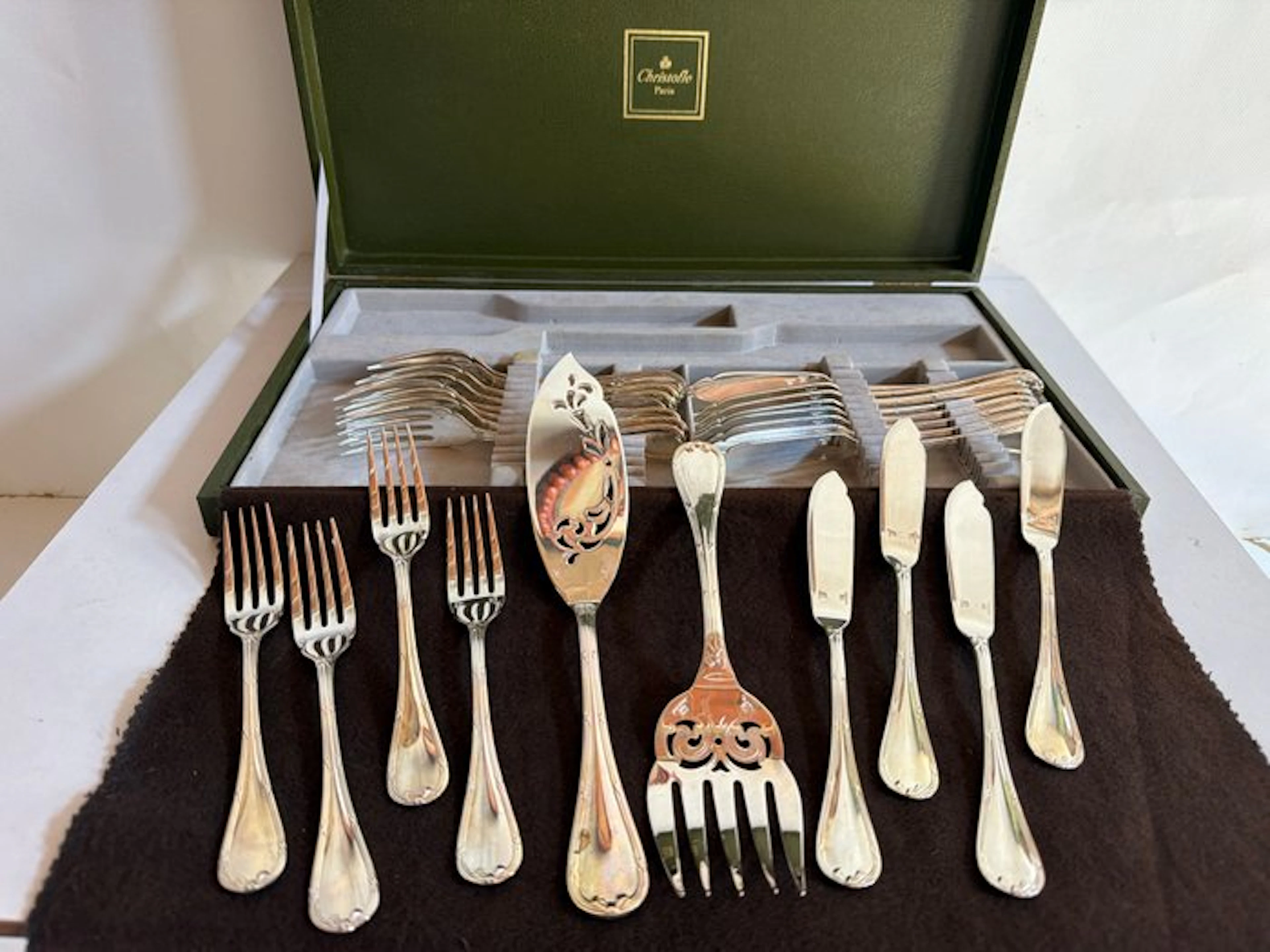 Christofle - Fish cutlery set for 12 (26) - Model "Ribbons" - Silverplated