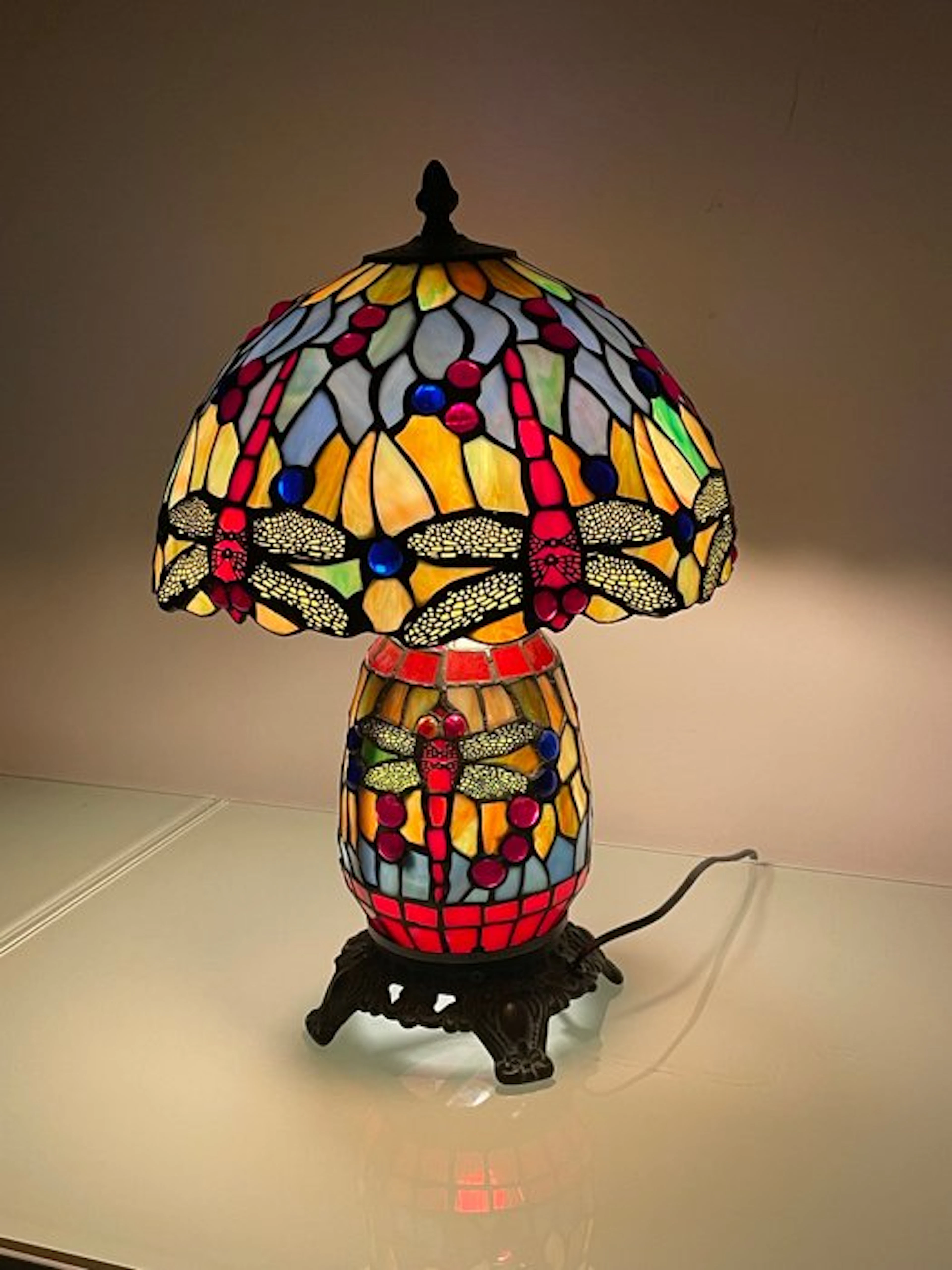 Table lamp - Dragon Fly - Glass, Lead - Tiffany Style Dragon Fly