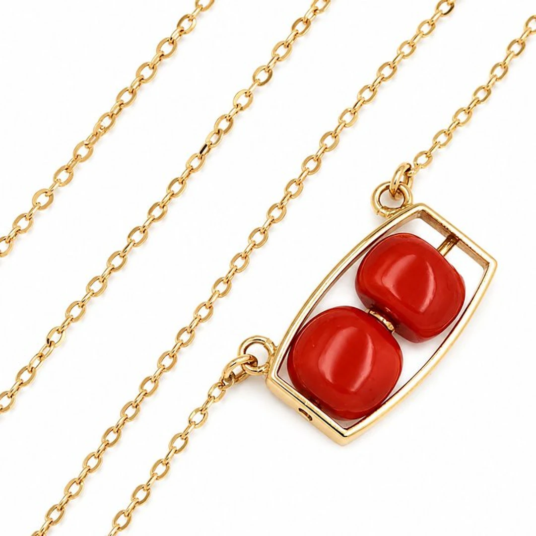 Necklace with pendant - 18 kt. Yellow gold Coral - Handmade - Made in Italy