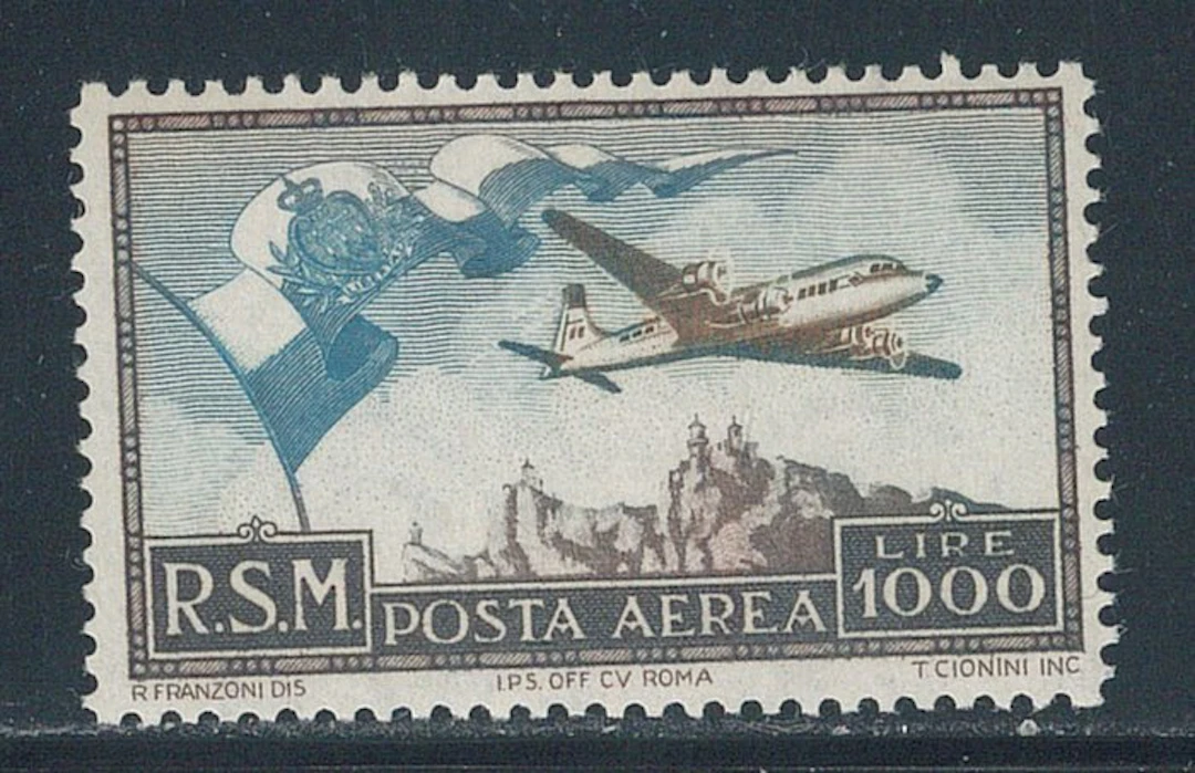 San Marino - Aereo e Bandiera, 1,000 lire per annum, No. 99.