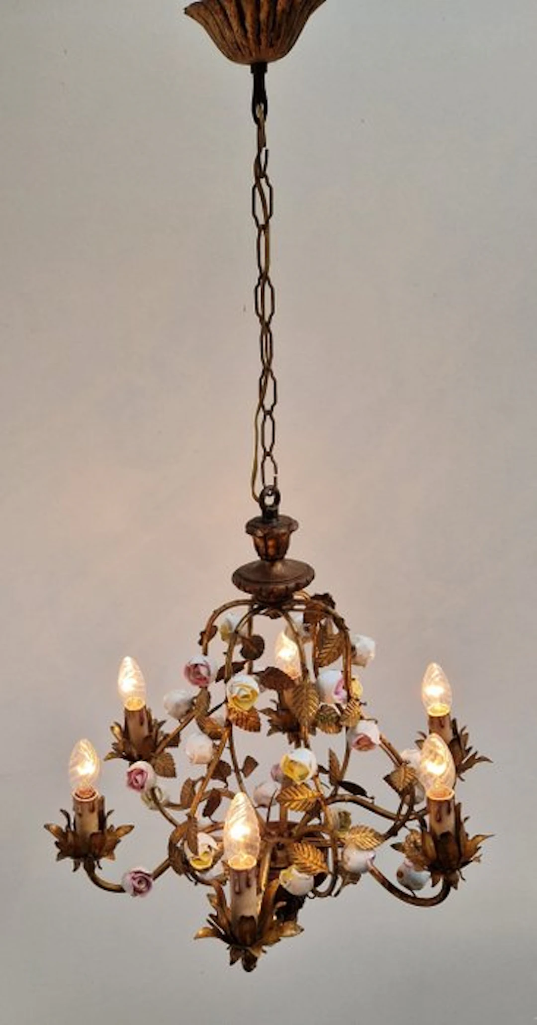 Bladgoud vergulde Chandelier met Bloemen - Chandelier - Gold plated