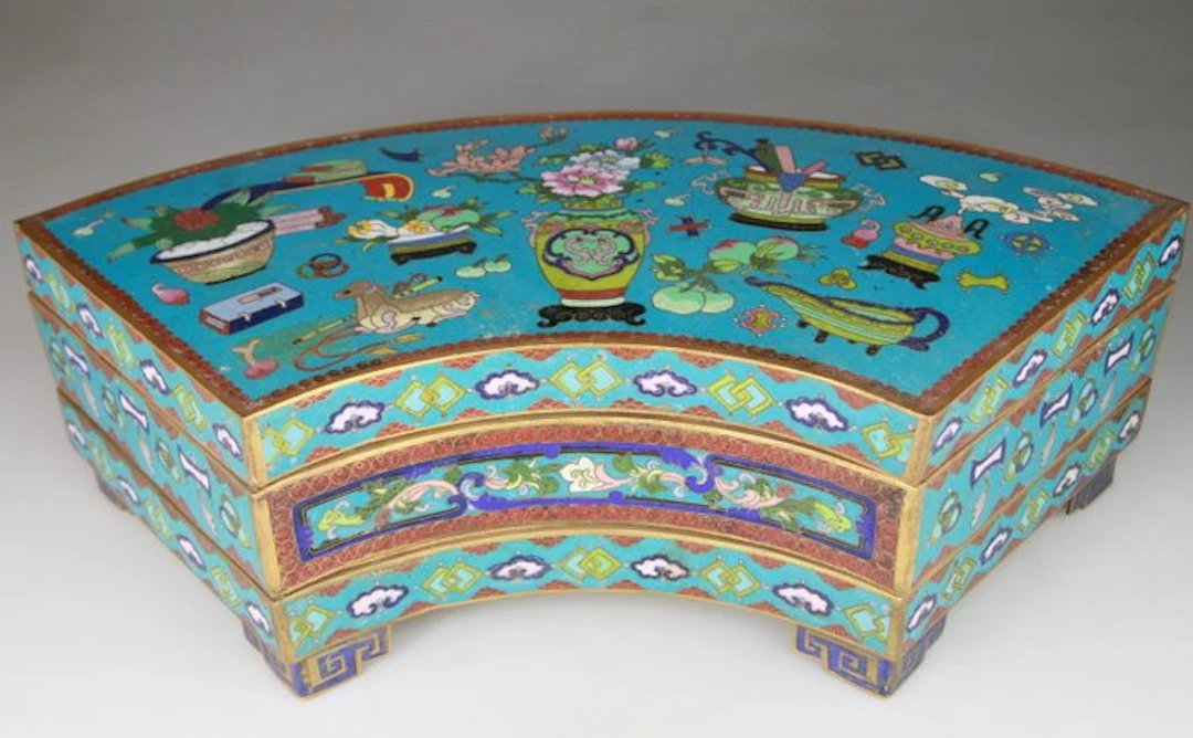 Rare Large Box with Compartments in Cloisonné Bronze and...