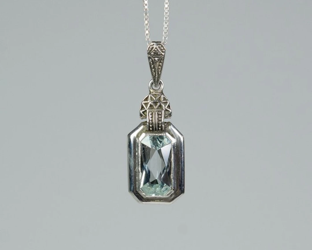 - Art Deco - 835 silver - 2.50 ct natural aquamarine - Necklace with pendant