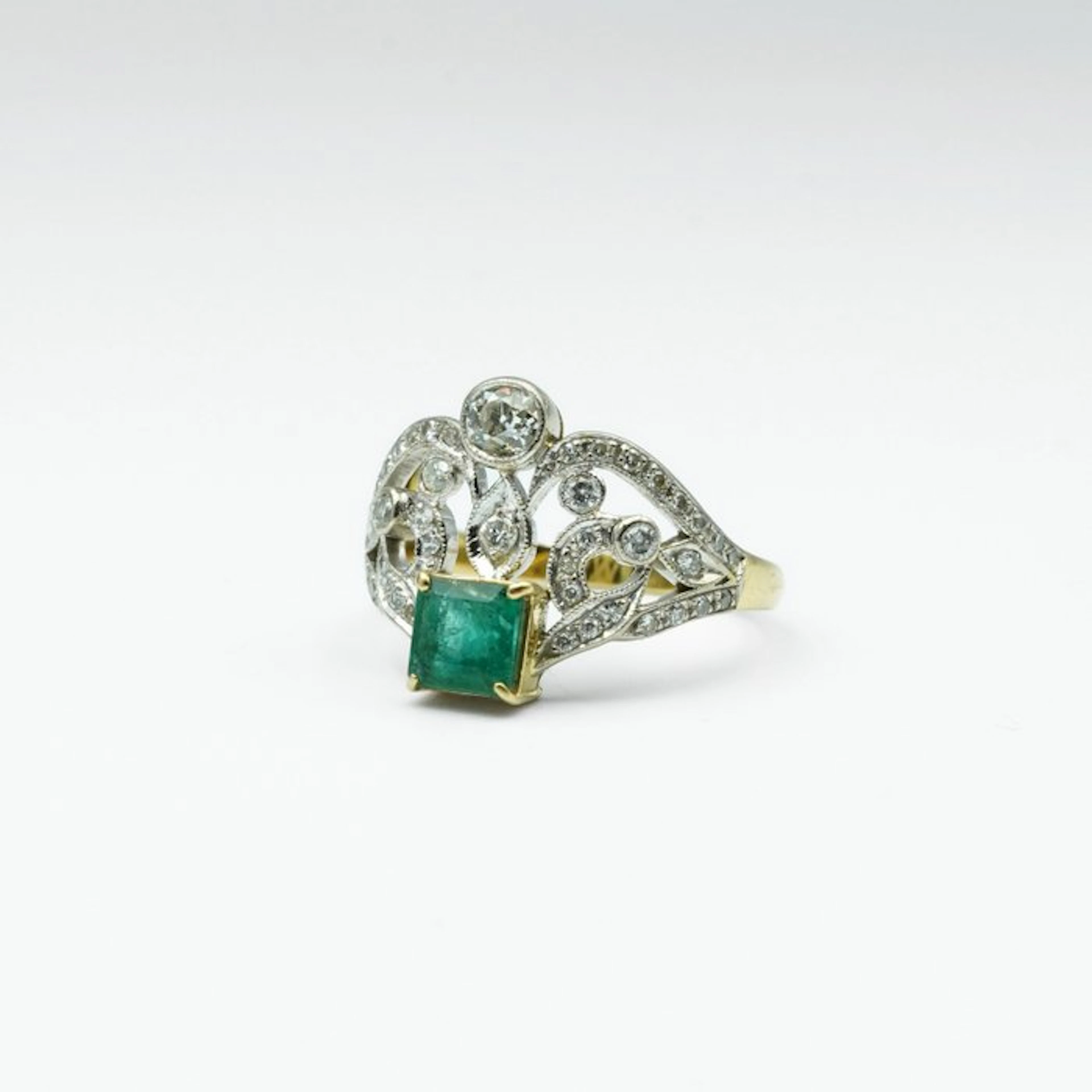 Ring - 18 kt. Yellow gold, White gold Emerald