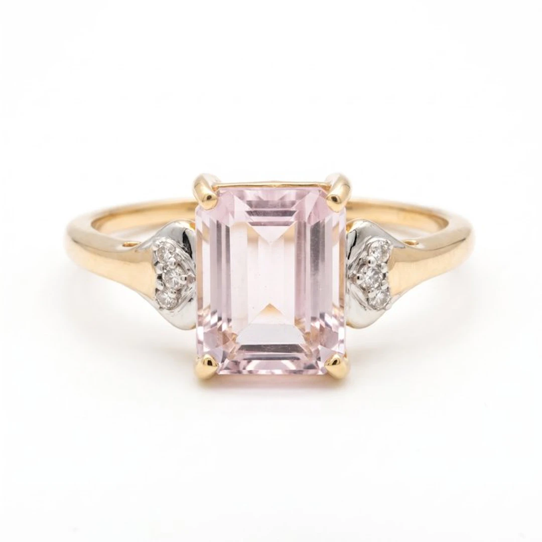 No reserve price - Ring - 9 kt. Yellow gold Morganite - Diamond