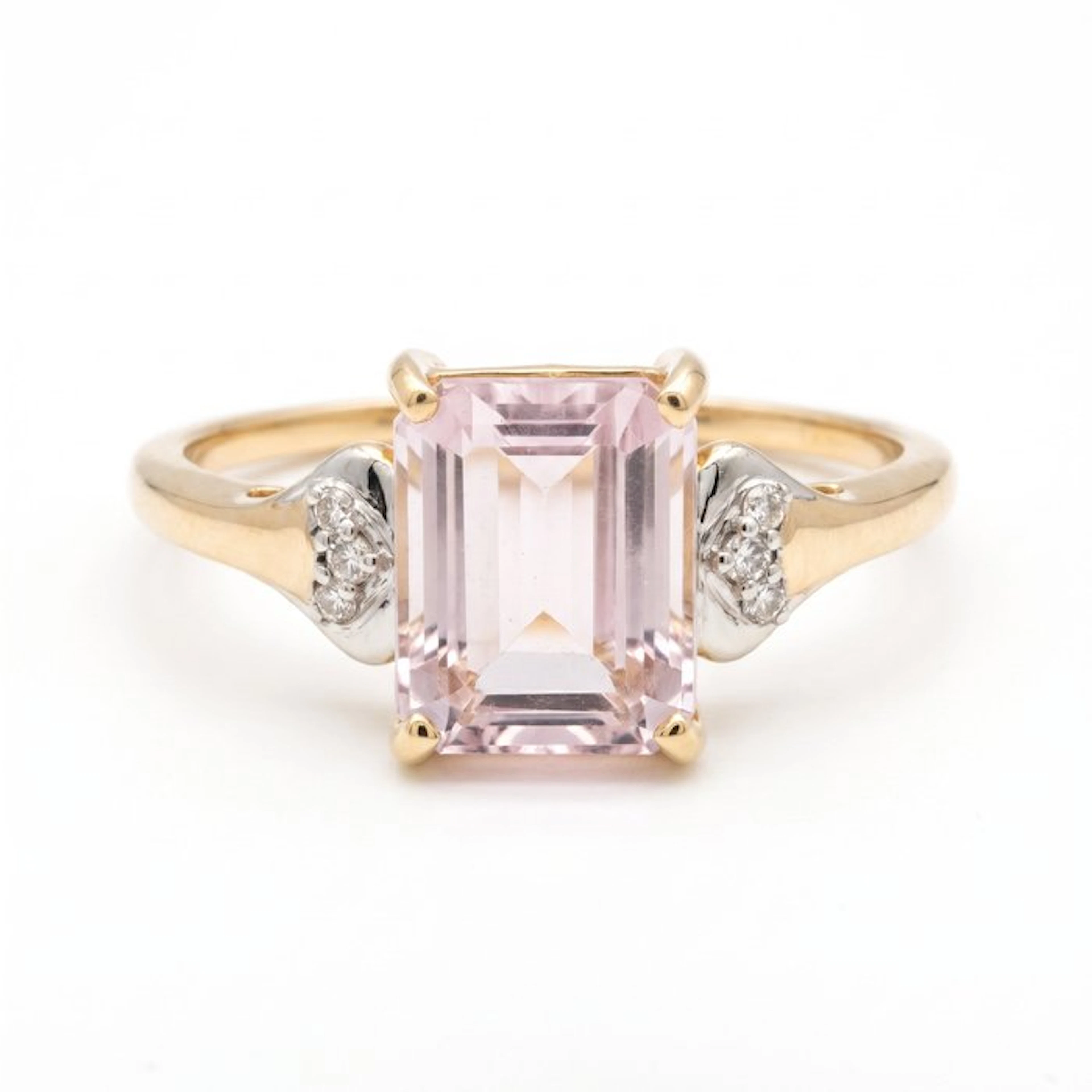 No reserve price - Ring - 9 kt. Yellow gold Morganite - Diamond