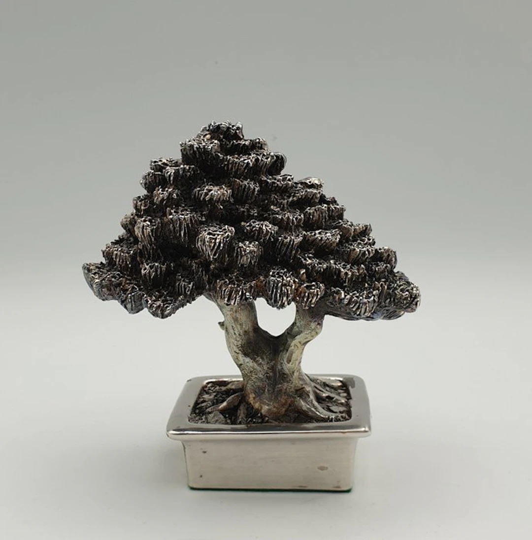 Grande bonsai rivestito in Argento - Figurine - Silver-plated