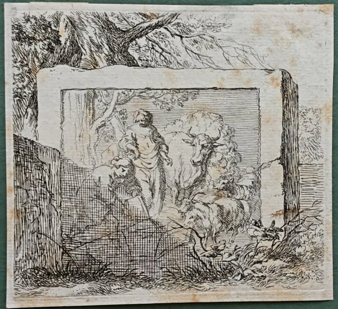 Nicolaes Pietersz Berchem (1620–1683) - Bassorilievo raffigurante due pastori
