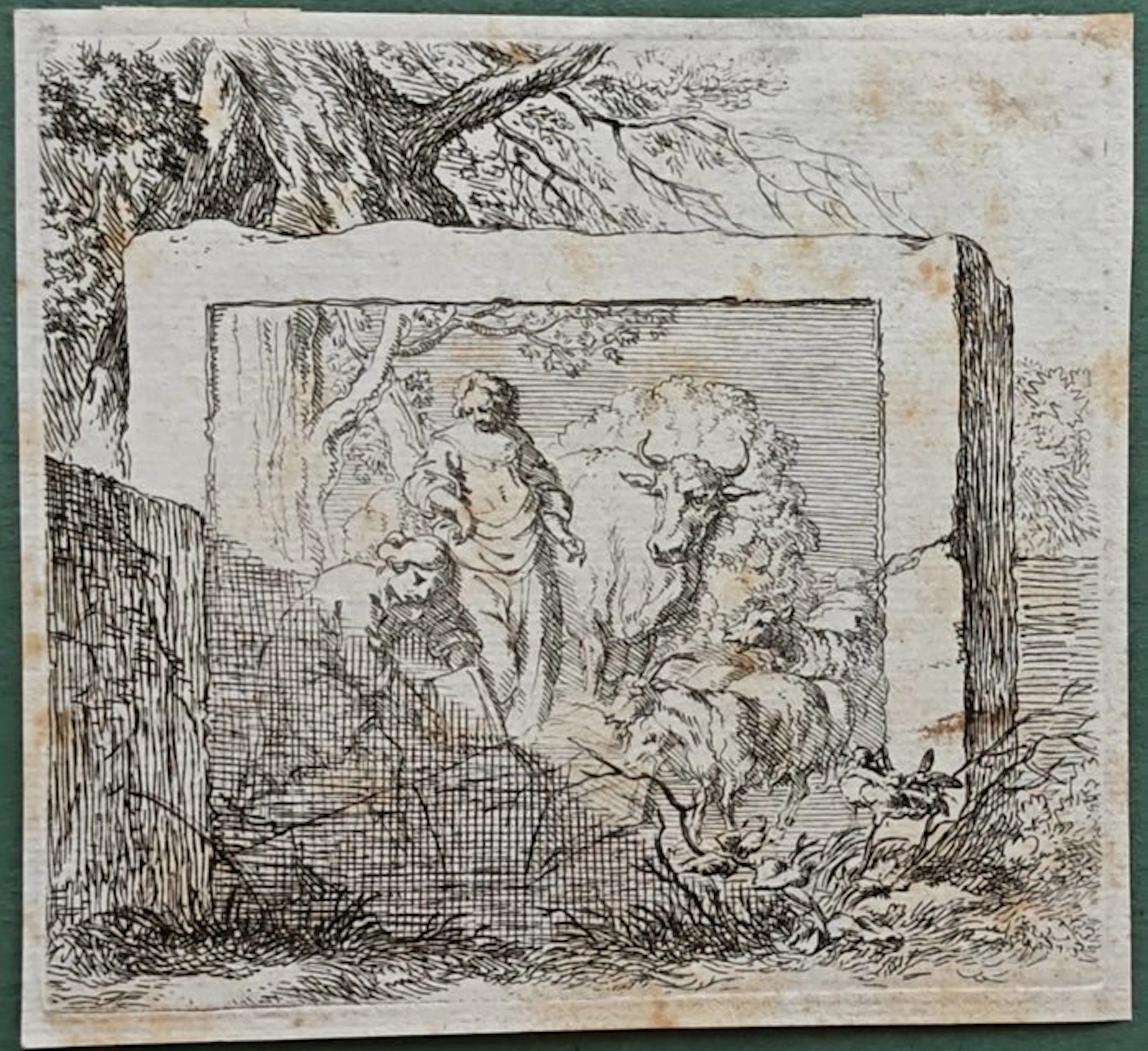 Nicolaes Pietersz Berchem (1620–1683) - Bassorilievo raffigurante due pastori