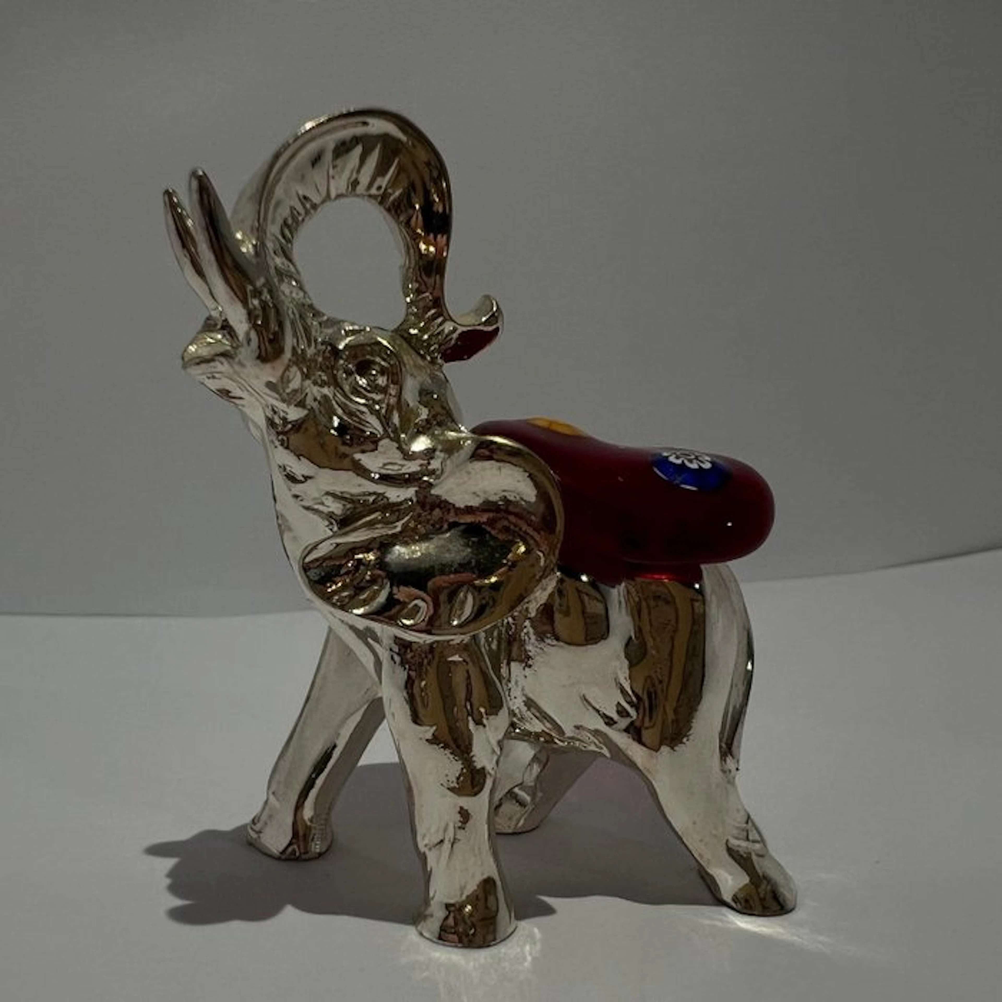 Sculpture, Elefantino argento e vetro di murano - 6 cm - Silver