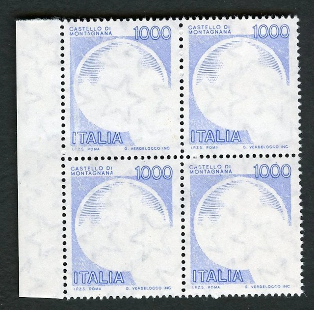 Italy 1980 - Beautiful block of four 1,000 Lire Castelli stamps